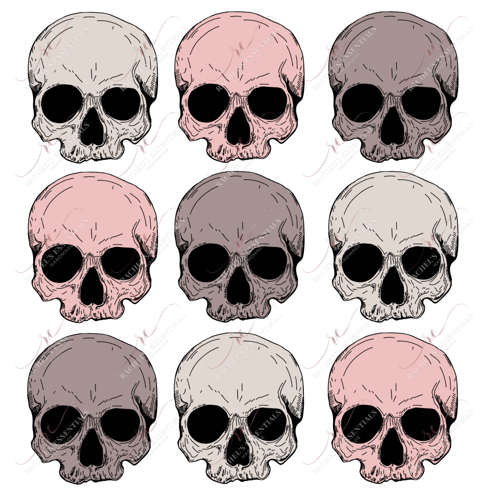 3X3 Skulls Pastel - Clear Cast Decal