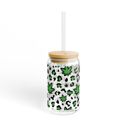 Cannabis Print Sipper Glass, 16oz - Friendly Drinkware, Perfect for Parties, Gifts, Outdoor Adventures, and Celebrations
