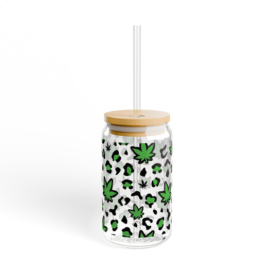 Cannabis Print Sipper Glass, 16oz - Friendly Drinkware, Perfect for Parties, Gifts, Outdoor Adventures, and Celebrations