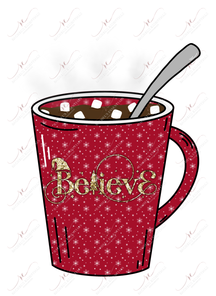 Believe Hot Cocoa Coffee Cup - Ready To Press Sublimation Transfer Print Sublimation