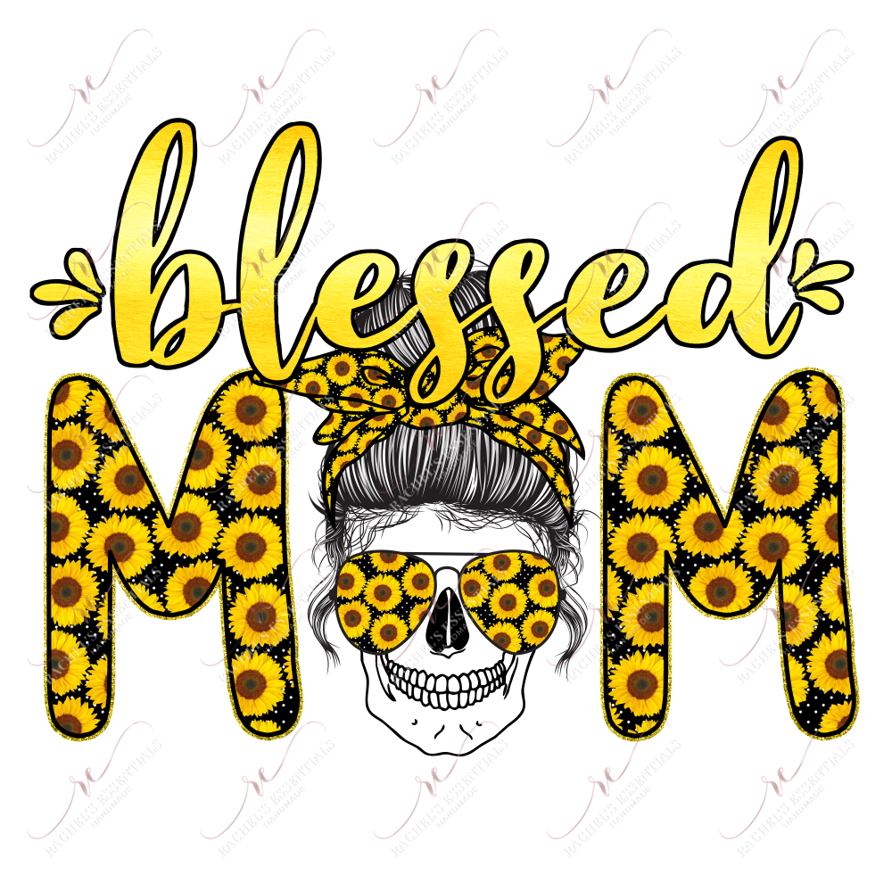 Blessed Mom Sunflowers Messy Bun Skull - Htv Transfer