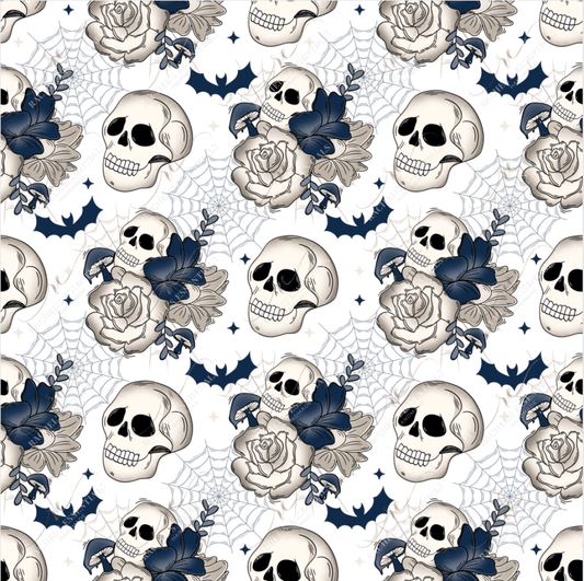 Blue Floral Skulls - Ready To Press Sublimation Transfer Print Sublimation