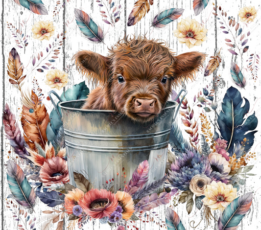 Boho Baby Hyland Cow In A Tub- Ready To Press Sublimation Transfer Print Sublimation