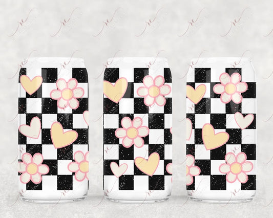 Checkered Flowers And Hearts - Libbey/Beer Can Glass Sublimation