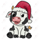 Black and white spotted cow wearing a red santa hat