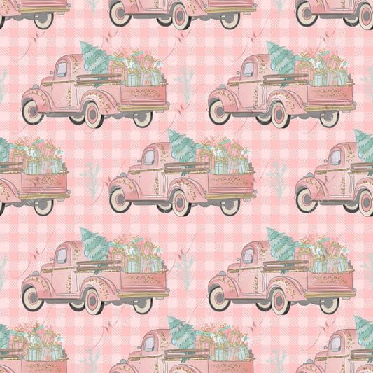 Christmas Truck Pink Plaid - Ready To Press Sublimation Transfer Print Sublimation