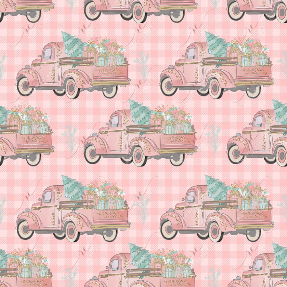 Christmas Truck Pink Plaid - Vinyl Wrap Vinyl