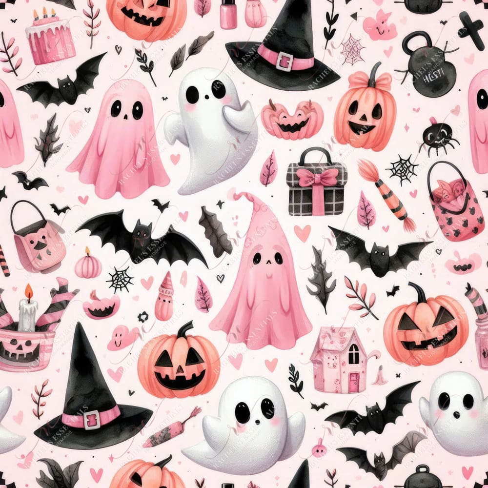 Cute Pink Halloween 1 - Ready To Press Sublimation Transfer Print Seamless Sublimation