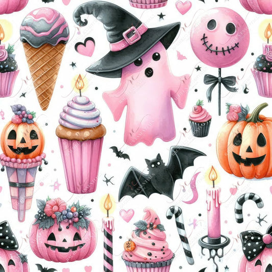 Cute Pink Halloween 5 - Ready To Press Sublimation Transfer Print Seamless Sublimation