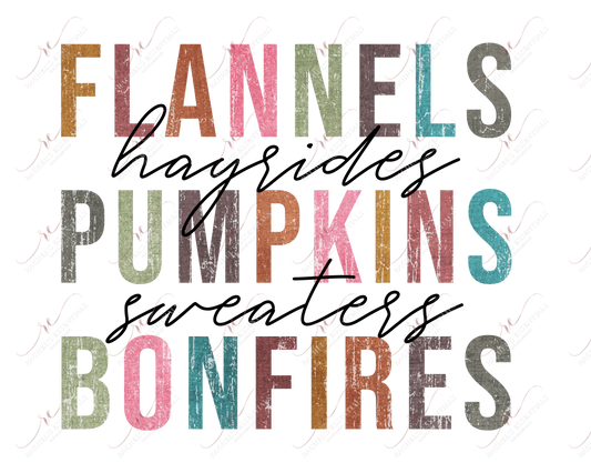 Flannels Hayrides Pumpkins Sweaters Bonfires - Ready To Press Sublimation Transfer Print Sublimation