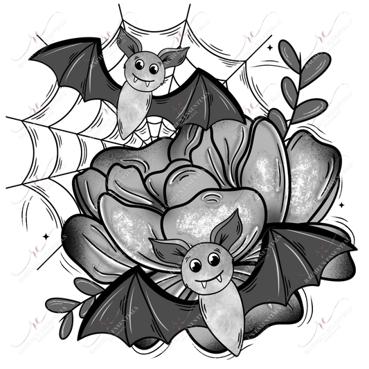 Floral Bat (Black Web)- Clear Cast Decal
