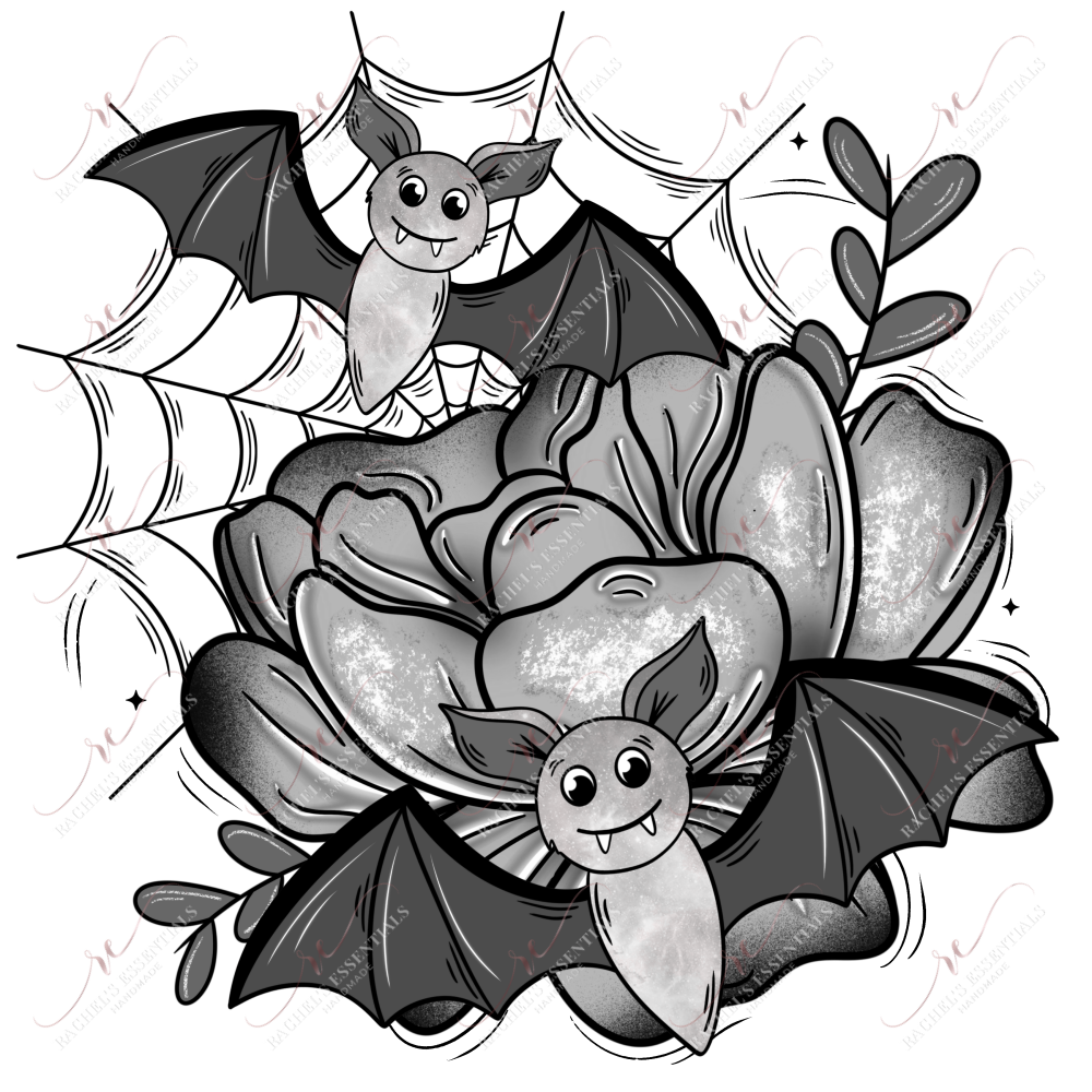 Floral Bat (Black Web)- Clear Cast Decal