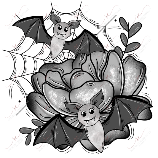 Floral Bat (Black Web)- Clear Cast Decal