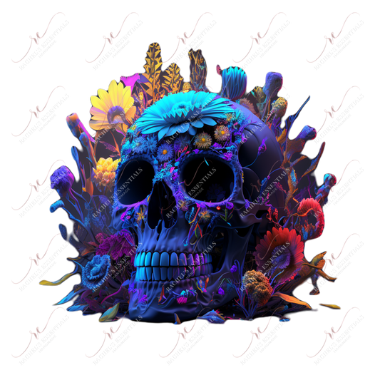 Floral Neon Skull- Clear Cast Decal