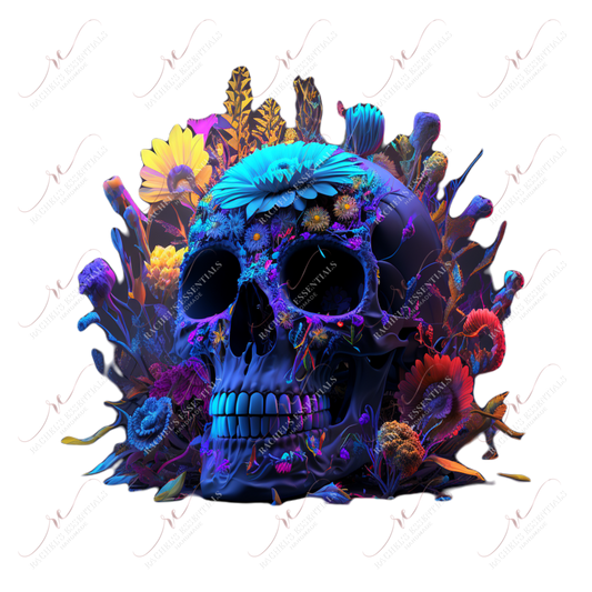 Floral Neon Skull- Ready To Press Sublimation Transfer Print Sublimation