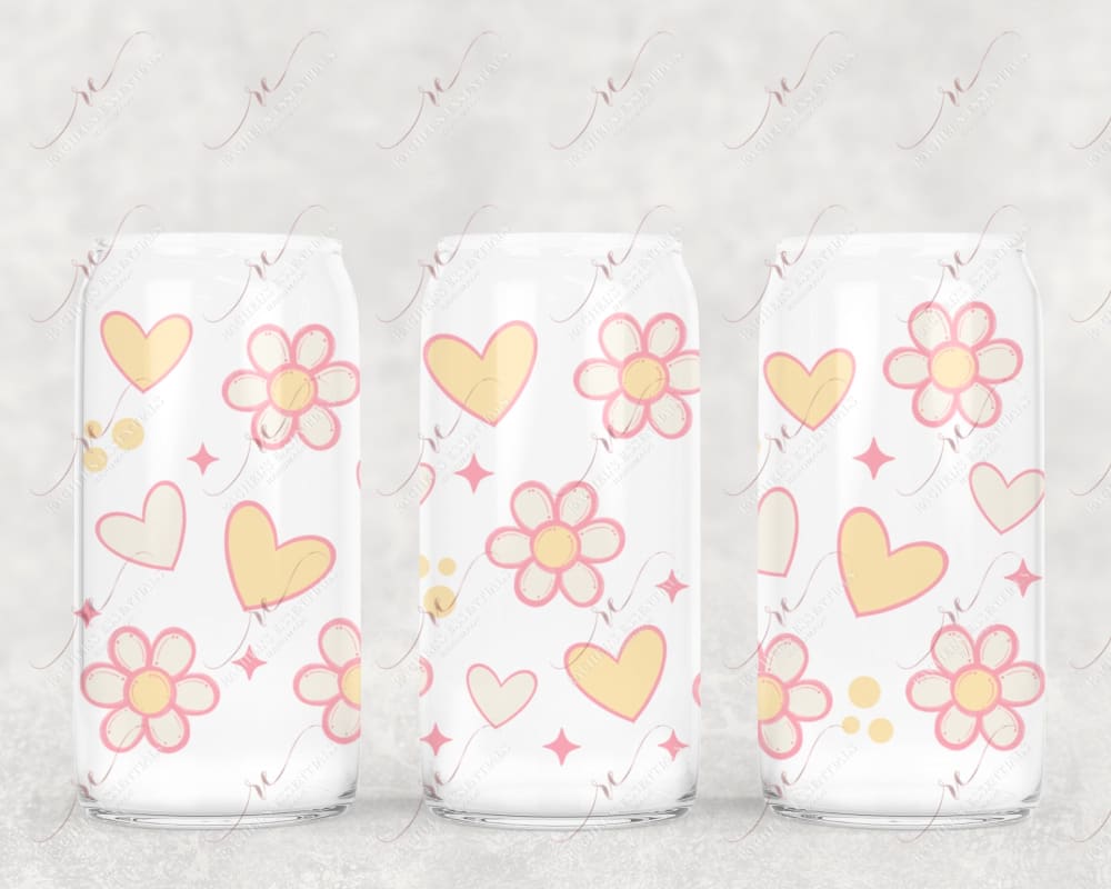 Flowers And Hearts - Libbey/Beer Can Glass Sublimation