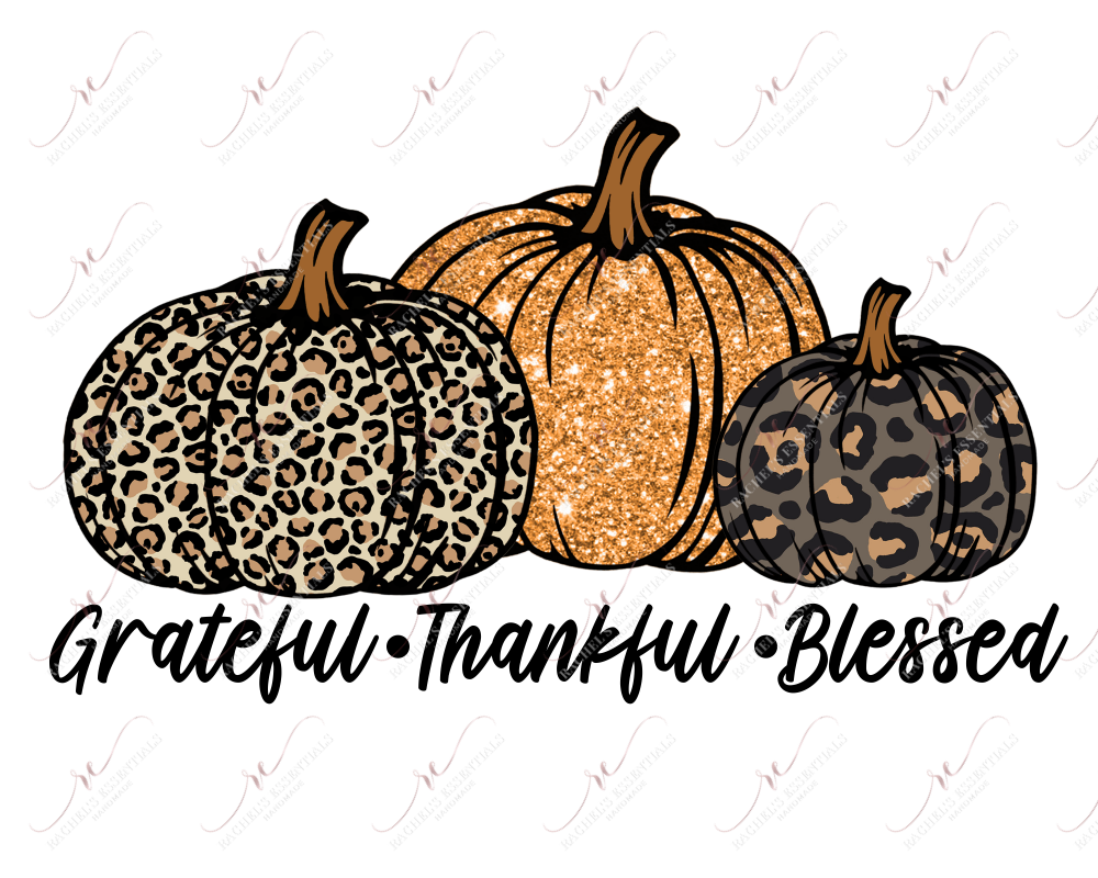 Grateful Thankful Blessed Leopard Pumpkins - Ready To Press Sublimation Transfer Print Sublimation