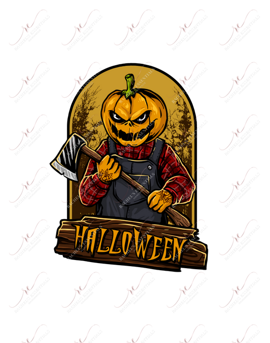 Halloween Pumpkin Head Ax - Ready To Press Sublimation Transfer Print Sublimation