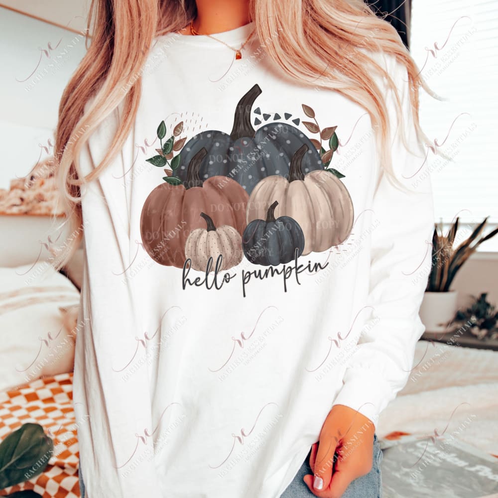 Hello Pumpkin Watercolor Pumpkins - Ready To Press Sublimation Transfer Print Sublimation