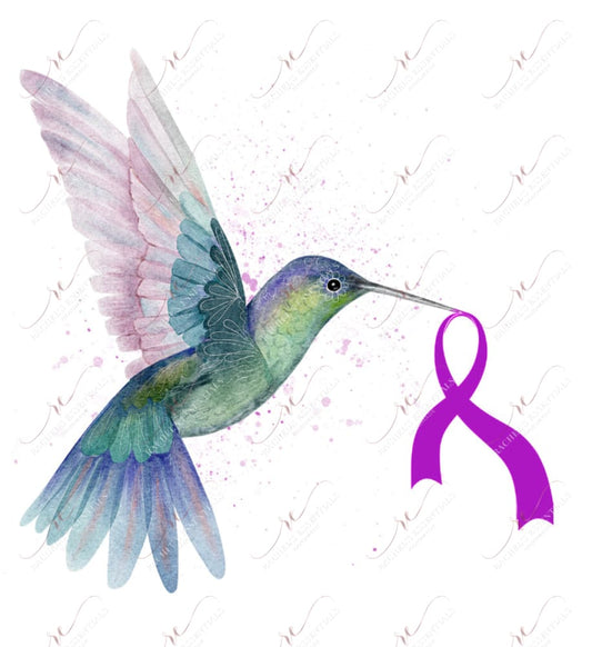 Humming Bird Purple Ribbon - Ready To Press Sublimation Transfer Print Sublimation