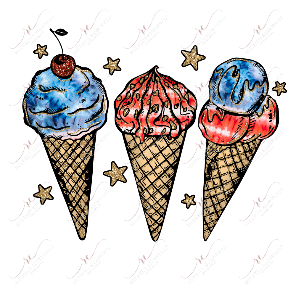 Ice Cream Cone Red White Blue - Htv Transfer