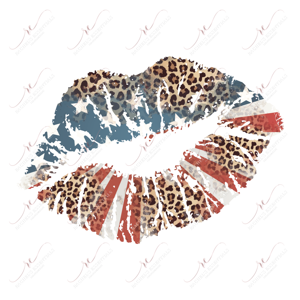 Leopard Patriotic Lips- Ready To Press Sublimation Transfer Print Sublimation