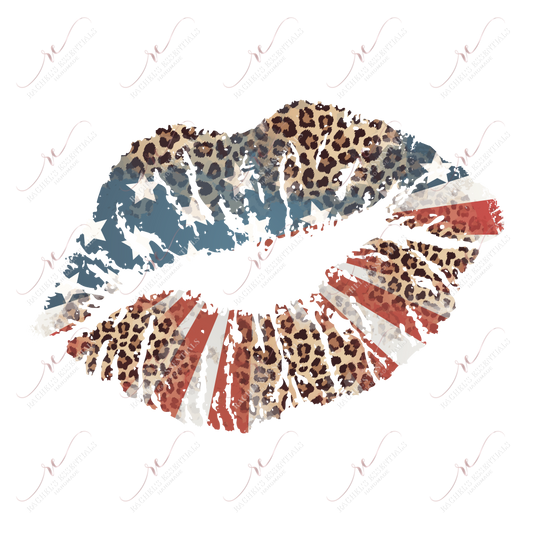 Leopard Patriotic Lips- Ready To Press Sublimation Transfer Print Sublimation