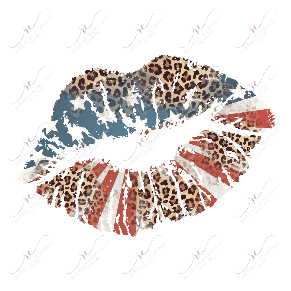 Leopard Patriotic Lips- Ready To Press Sublimation Transfer Print Sublimation