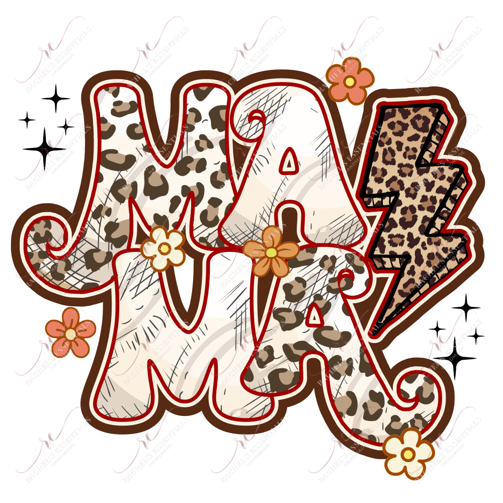 Mama Leopard Lightning Bolt - Clear Cast Decal