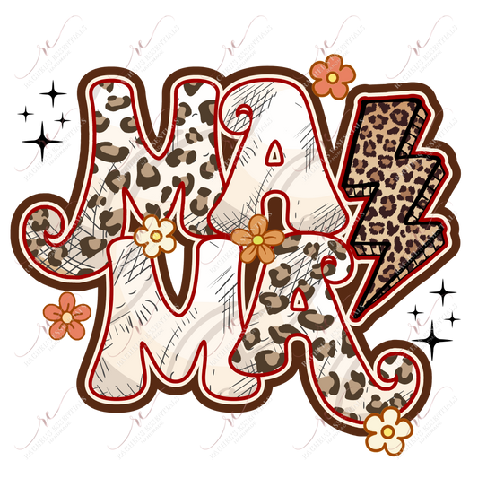 Mama Leopard Lightning Bolt - Clear Cast Decal