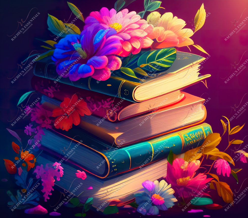 Neon Floral Bookstack- Vinyl Wrap Vinyl