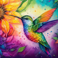 Neon Sunflower And Hummingbird- Clear Cast Decal