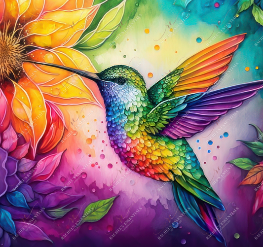 Neon Sunflower And Hummingbird- Ready To Press Sublimation Transfer Print Sublimation