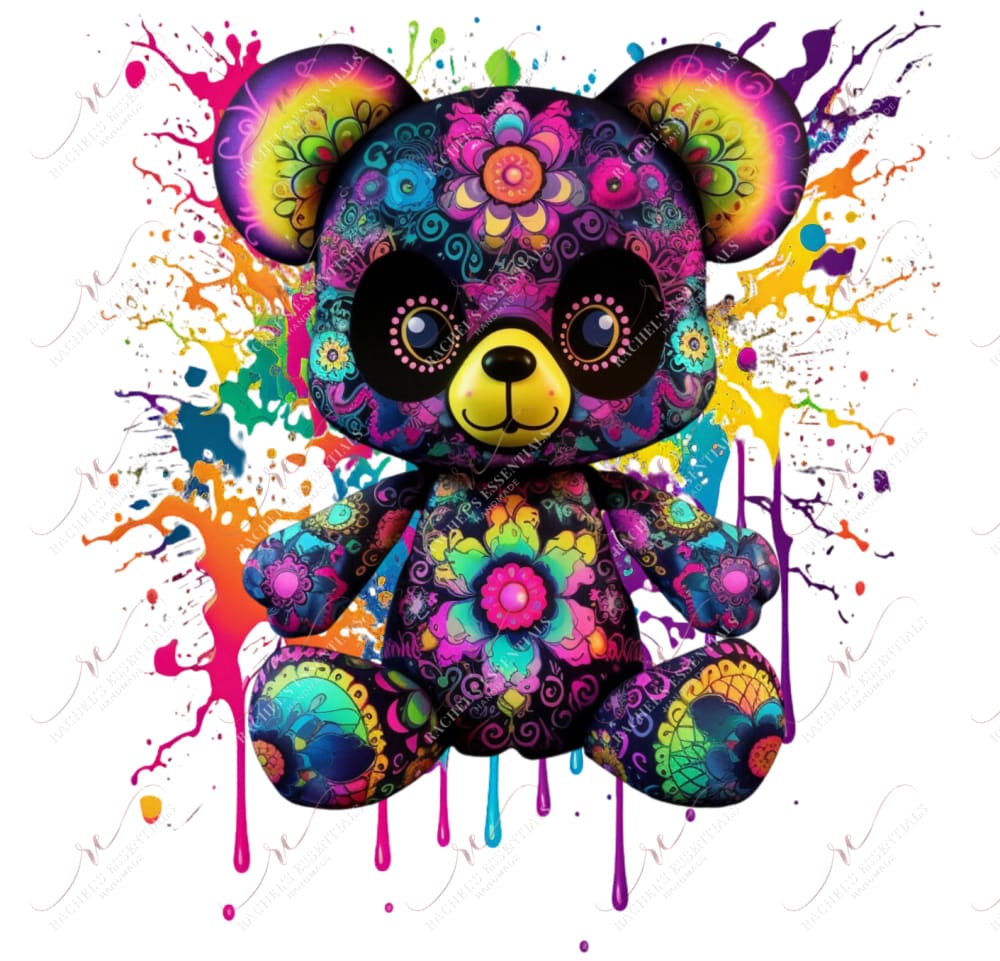 Neon Teddy Bear- Ready To Press Sublimation Transfer Print Sublimation