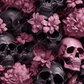 Pink And Black Floral Skulls - Ready To Press Sublimation Transfer Print Seamless Sublimation