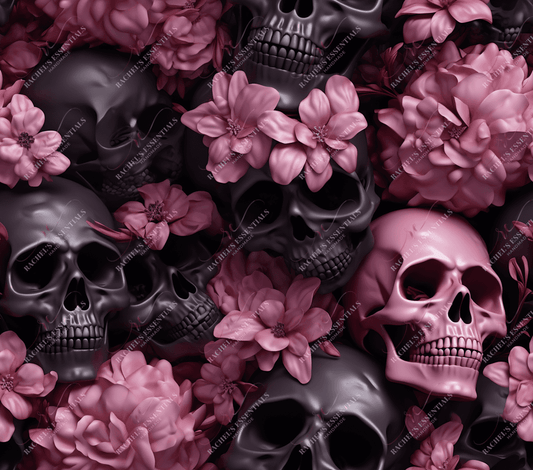 Pink And Black Floral Skulls - Ready To Press Sublimation Transfer Print Seamless Sublimation