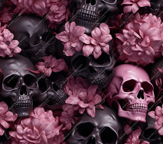 Pink And Black Floral Skulls - Vinyl Wrap Vinyl