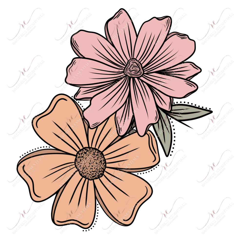 Pink & Orange Flowers- Ready To Press Sublimation Transfer Print Sublimation
