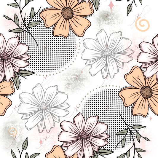 Pink White And Orange Floral- Vinyl Wrap Seamless Vinyl