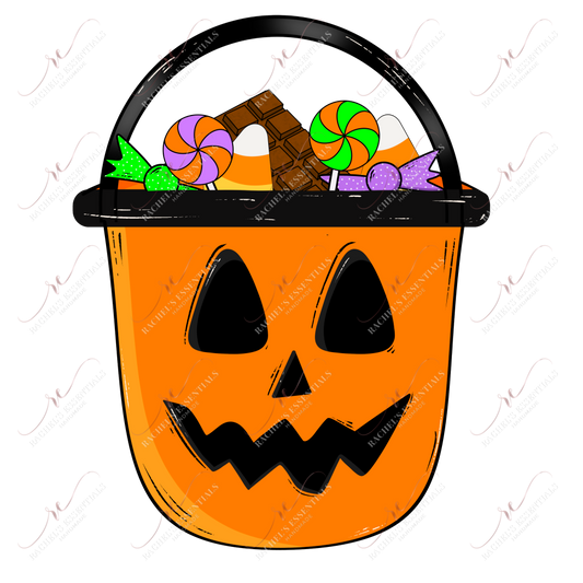 Pumpkin Trick Or Treat Bucket Pocket - Clear Cast Decal