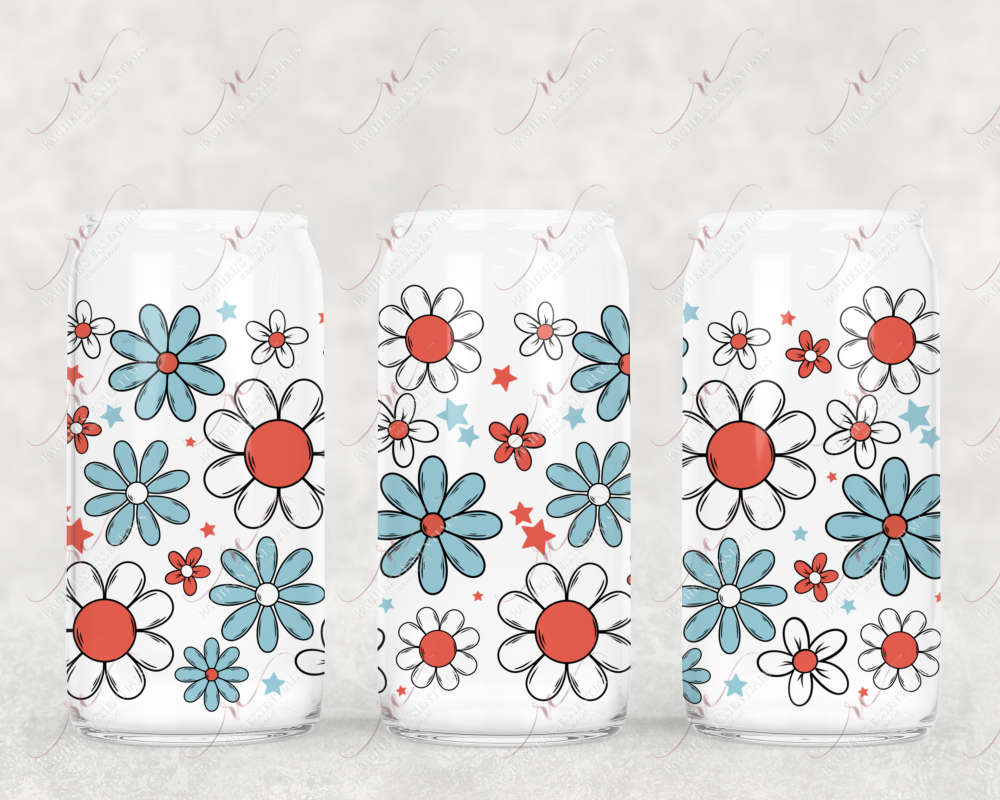 Red White Blue Floral - 16Oz Vinyl Libbey Wrap