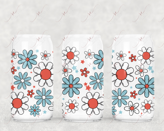 Red White Blue Floral - Libbey/Beer Can Glass Sublimation