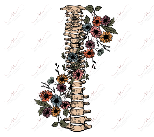 Skeletal Spine And Flowers - Htv Transfer