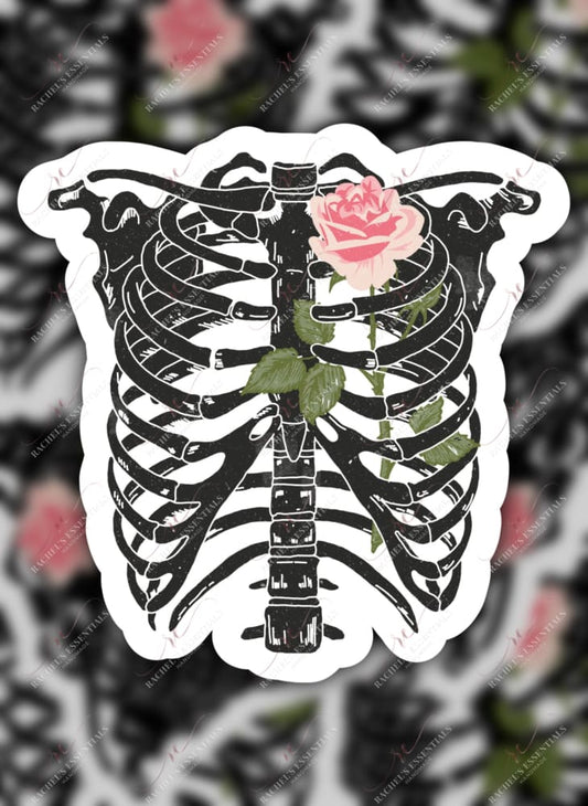 Skeleton Rib Cage And Rose - Sticker