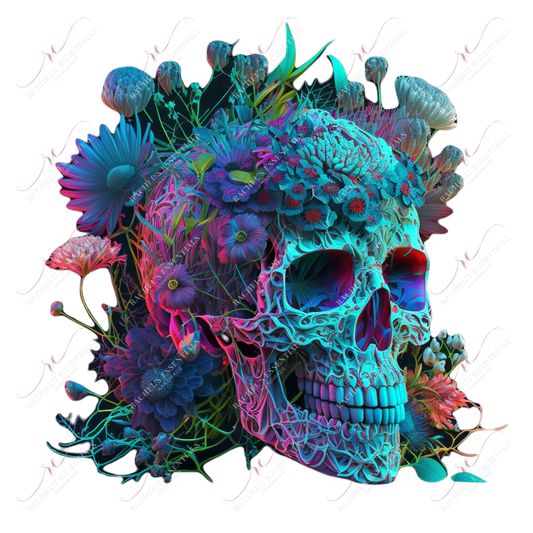 Skull And Neon Flowers- Clear Cast Decal
