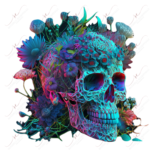 Skull And Neon Flowers- Ready To Press Sublimation Transfer Print Sublimation