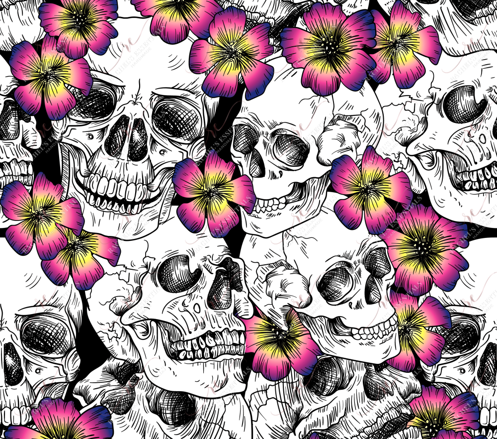 Skulls And Flowers - Ready To Press Sublimation Transfer Print Sublimation