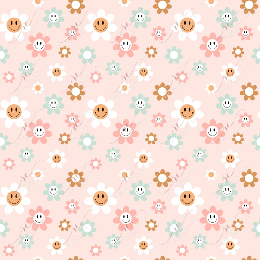 Smiley Face Flowers Pink - 20Oz Straight Vinyl Wrap