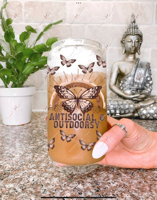 Antisocial And Outdoorsy - 16Oz Glass Can Wrap Sublimation