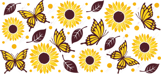 Butterflies And Sunflowers - 16Oz Glass Can Wrap Sublimation